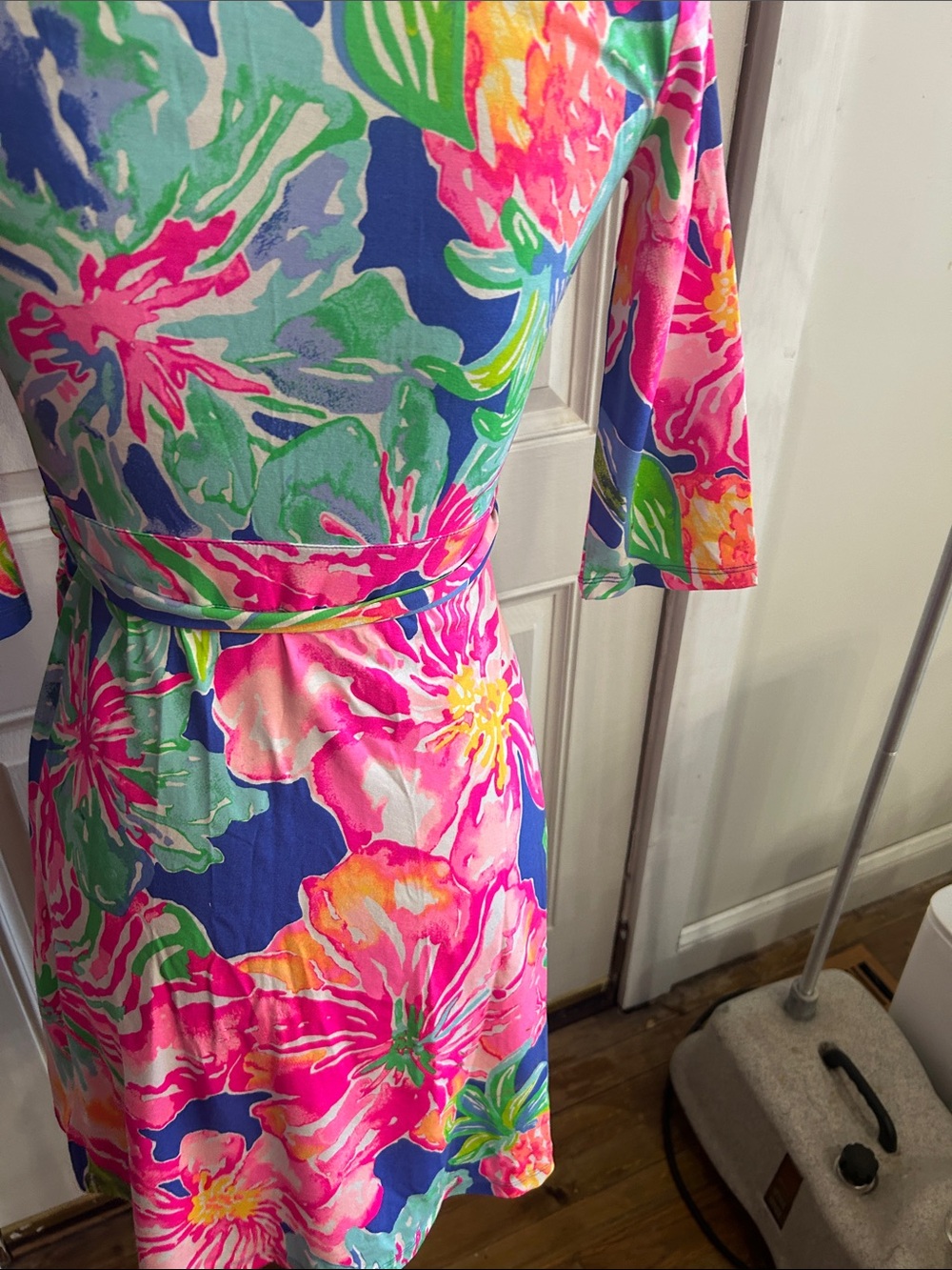 Lilly Pulitzer Pink, Blue & Green Floral Wrap Midi Dress - Picture 4 of 7